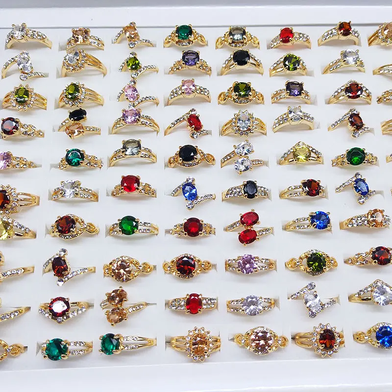 

30pc Wholesale Mix Style Colorful Crystal Rhinestone Ring Engagement CZ Royal Wedding Band Rings For Women Bridal Accessories 2