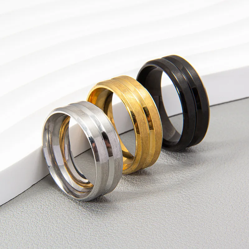 Лидер продаж новое модное матовое кольцо из титановой стали со средней канавкой