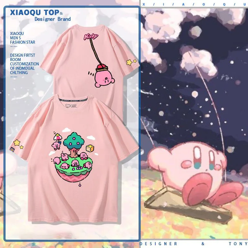 

New Kawaii Cute Sanrio Kirby T-Shirt Short Sleeve Cotton Loose Comfortable Ins Birthday Gifts Girlfriend Gifts Toys For Girls