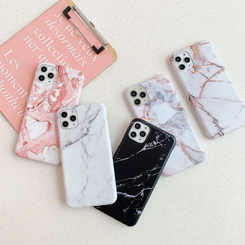 

Luxury Marble Matte Phone Case For iPhone 11 12 13 mini Pro Max XS X XR 7 8 6 6S Plus SE 2020 Shockproof Soft Cases Cover