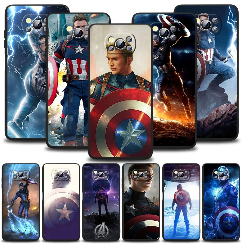 

Marvel captain america For Xiaomi POCO F1 F2 F3 X2 X3 GT M2 M3 M4 Pro NFC C3 Civi Mi Play Black Soft Silicone Phone Case Capa
