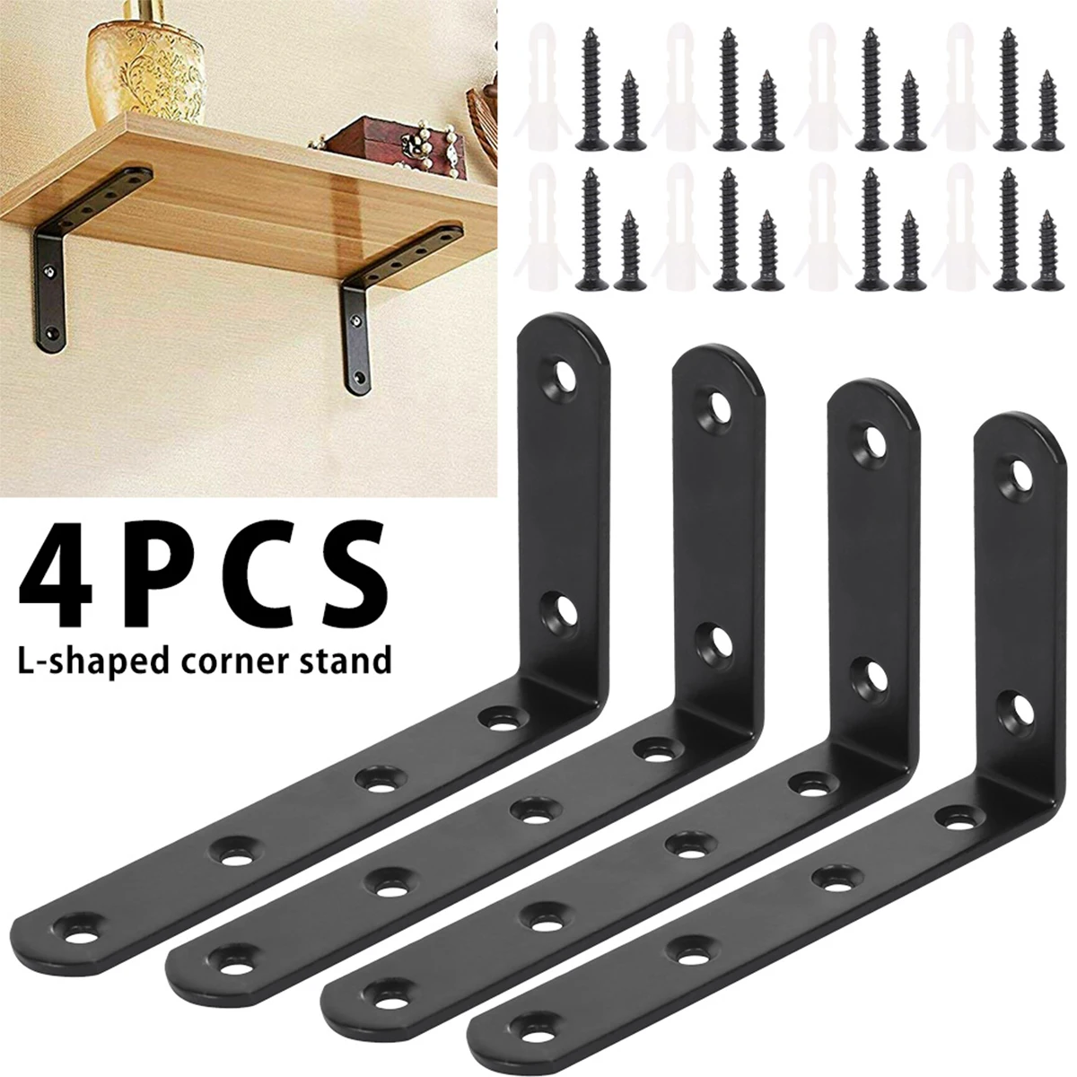 

Shelf Bracket Metal 90 Degree Corner Brace Heavy Duty L Shaped Bracket Space Saving Decorative Joint Angle Bracket for Home