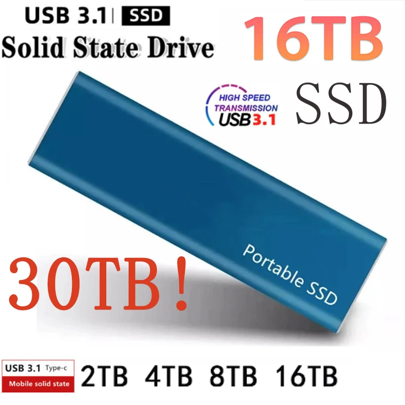 

Portable SSD 500GB 1TB 2TB 4TB 8TB Hard Drive 1TB External Solid State Drives USB 3.1 Type-C Hard Disks For Laptops Computer