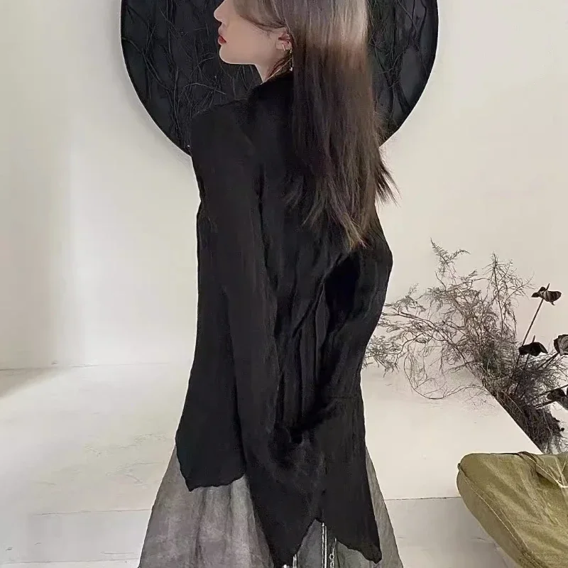 Крутые черные рубашки для девочек женские повседневные топы с длинными рукавами