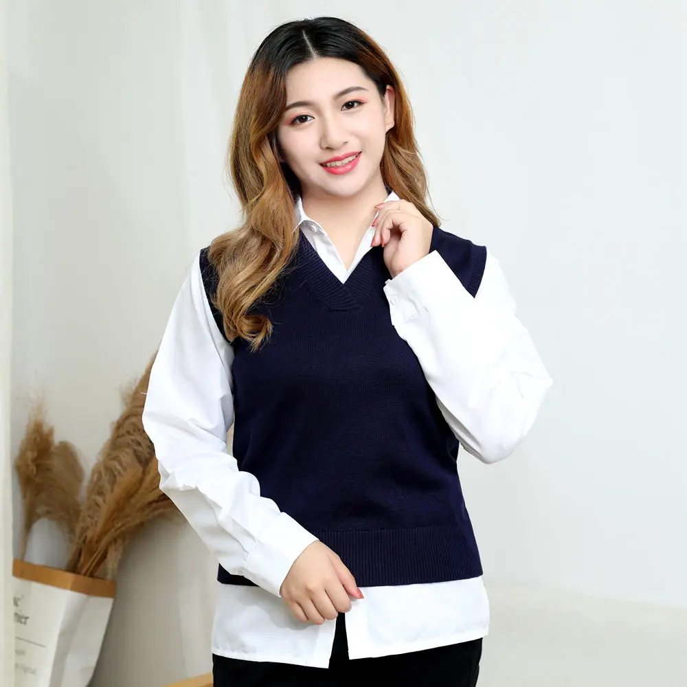 

Woman Loose Plus Size XL XXL 3XL 4XL Black V-neck Korean Style Oversized Vest Sleeveless Solid Color Thin Knitted Sweater