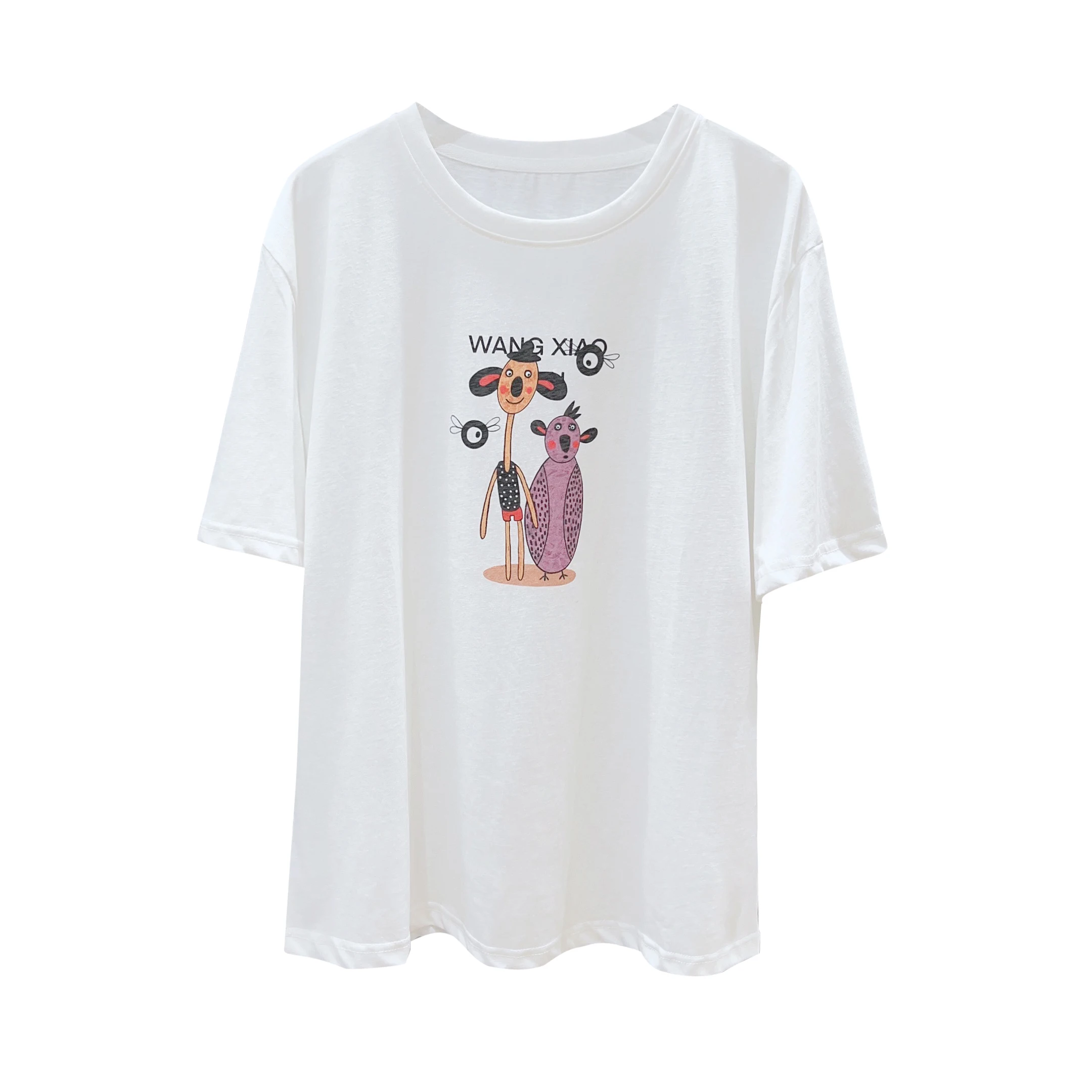 Розовая футболка с короткими рукавами и мультяшным принтом женская летняя