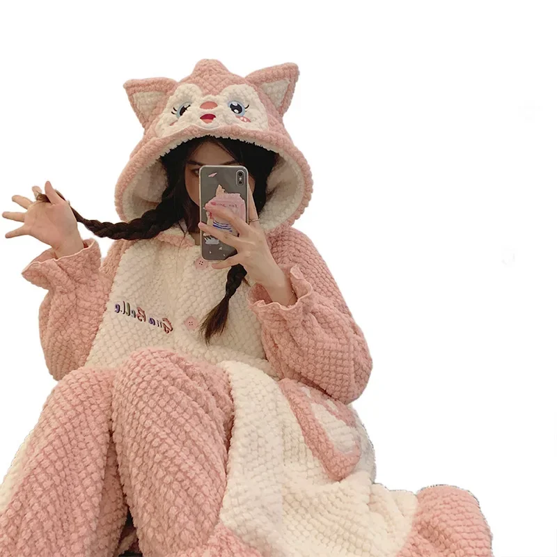 Жаккардовая одежда для сна на флисовой подкладке женщин утолщенная ночная