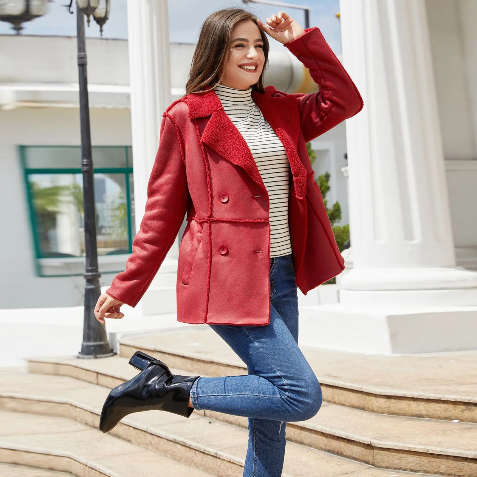 

Ladies Outerwear,Women's 2023 New style leather jacket,Casual coat with buttons vintage lapel jacket,autumn winter warm coat