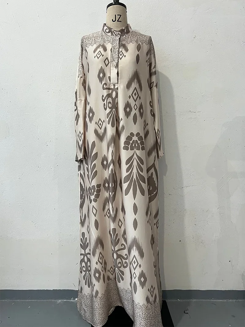 Мусульманское женское платье Рамадан ИД с принтом Jalabiya арабское длинное абайя