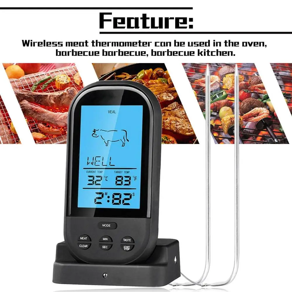 

Meat Thermometers Bluetooth LCD Digital Probe Remote Wireless BBQ Grill Kitchen Thermometer Home Cooking Tools with Timer Alarm