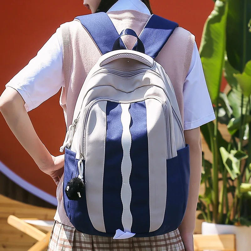 

Serviceable Blue Students Backpack Multi Pocket Nylon Cloth Eco-friendly Unisex Laptop Knapsack Large Capacity Teenage Schoolbag