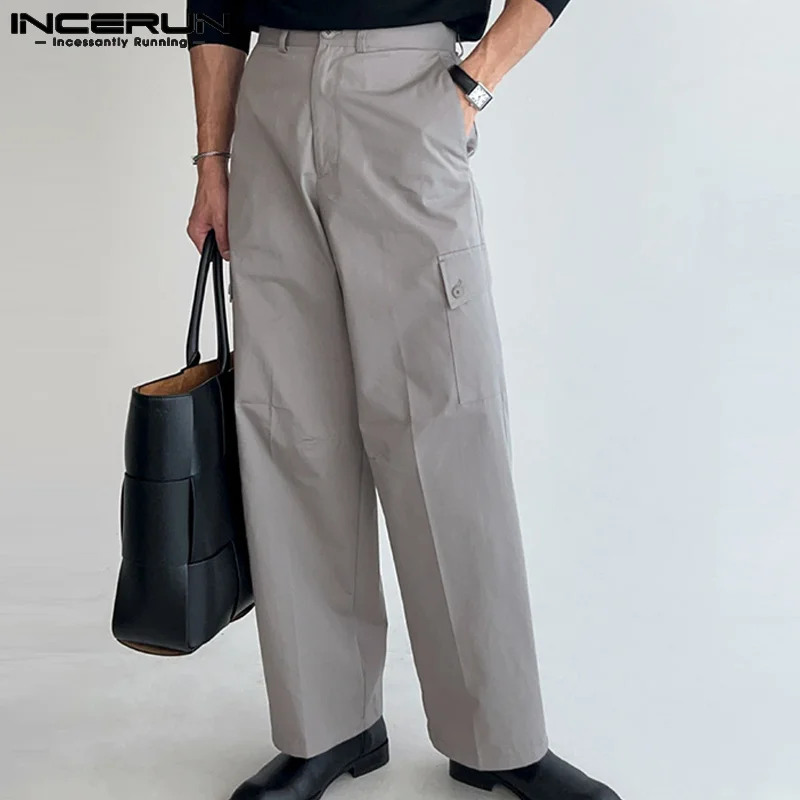 

Штаны-карго INCERUN мужские однотонные, уличная одежда на пуговицах, свободные джоггеры, повседневные брюки, винтажные свободные длинные брюки для отдыха, 2023