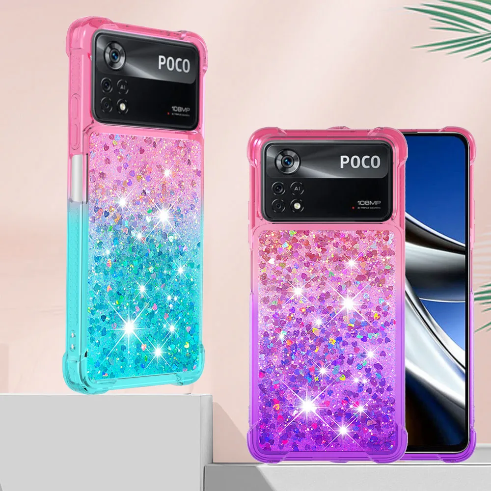 

Gradient Quicksand Phone Case For Xiaomi Poco X4 Pro 5G Case Poco X3 Nfc X3 pro Glitter Liquid Shockproof Silicone Back Cover