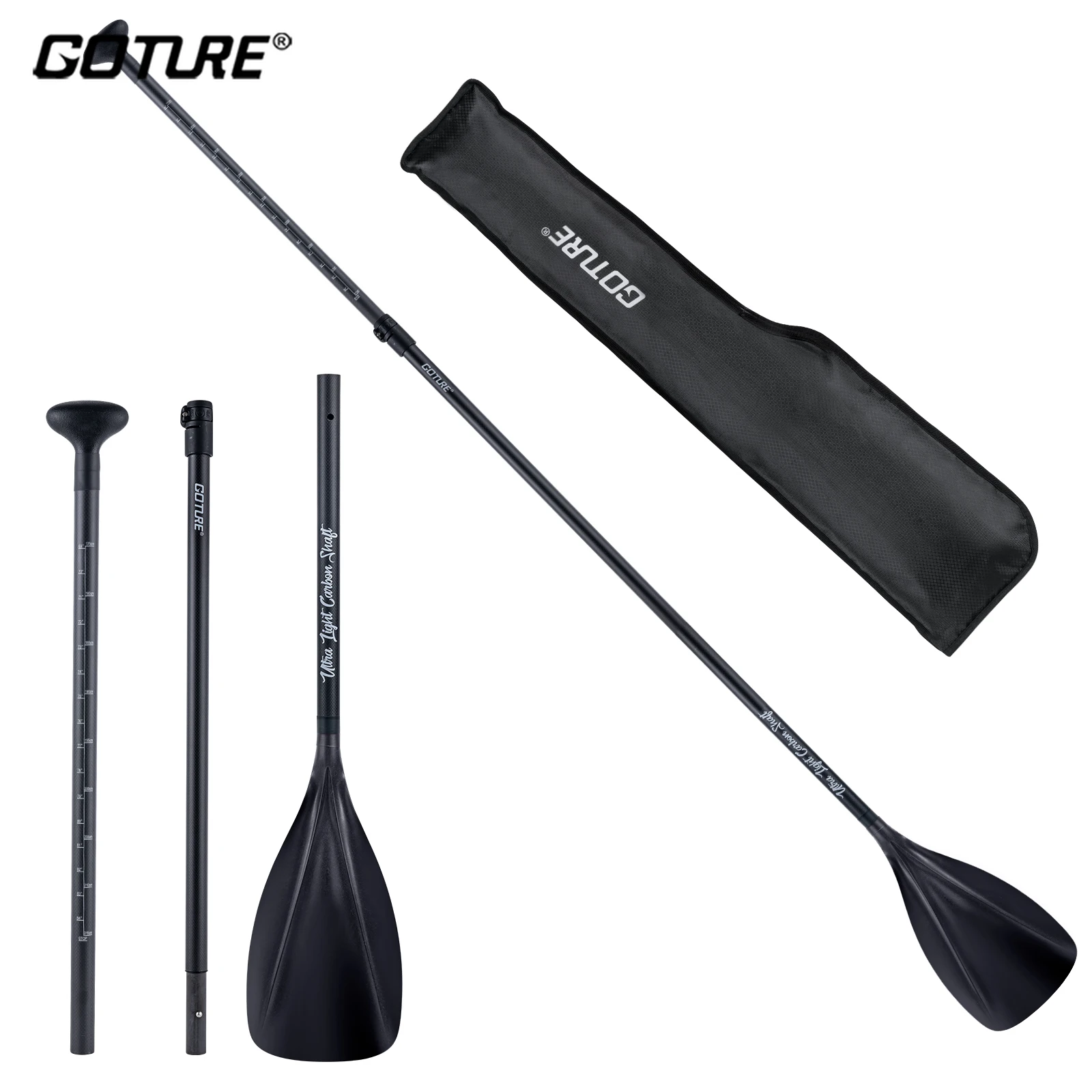 Goture SUP Paddle Full Carbon Fiber Shaft 3 Sections Ultra Light 170-215cm Adjustable Portable Stand Up Paddle Board Accessories