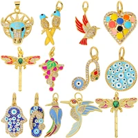 juya 18k gold plated needlework handicraft jewelry accessories enamel grape bull birds snake greek evil eye dragonfly charms