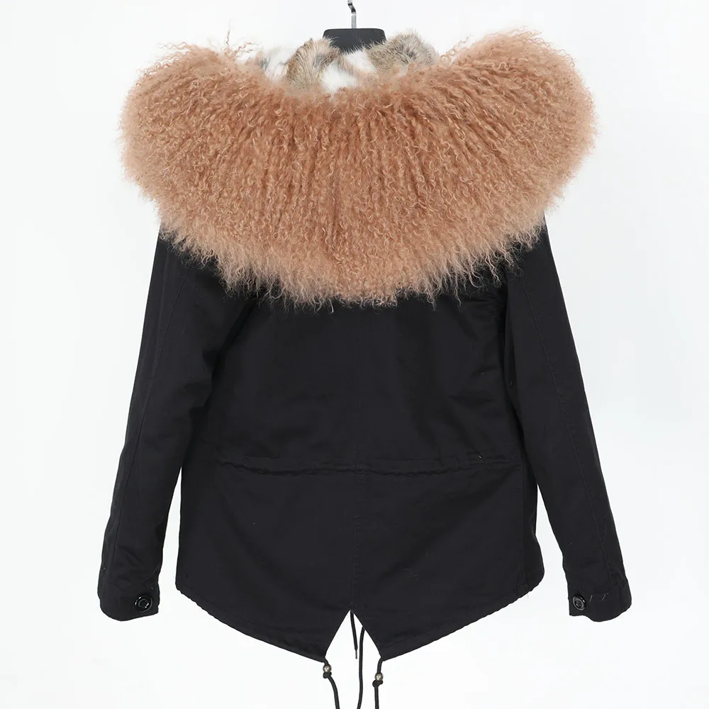MAOMAOKONG 2022 winter Women's jacket bomber Real fur coat women coats short natural Mongolia wool fur collar rabbit liner Parka
