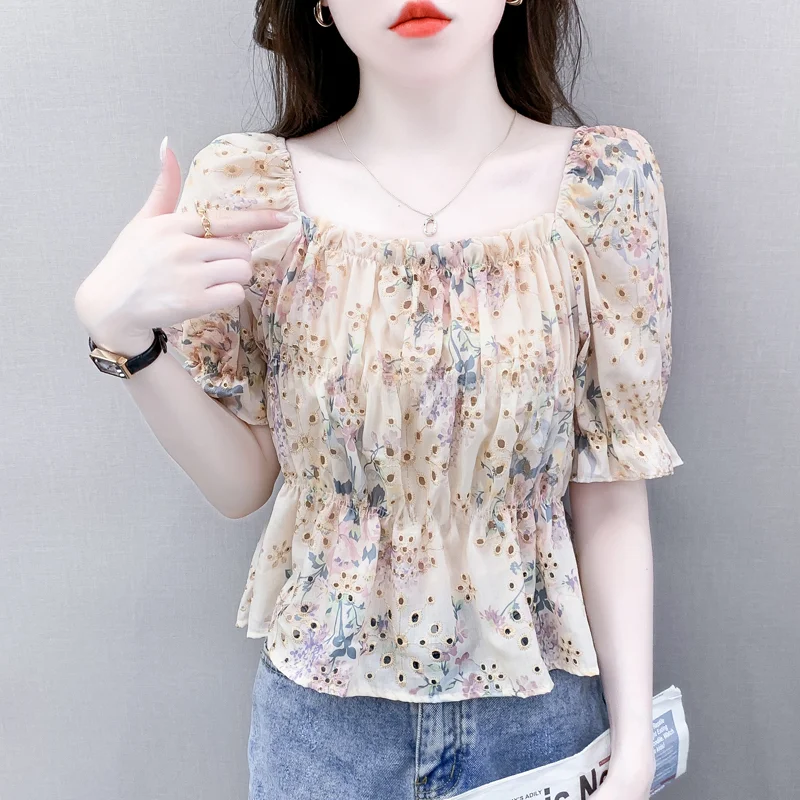 Женская шифоновая блузка с рукавами-фонариками и открытыми плечами