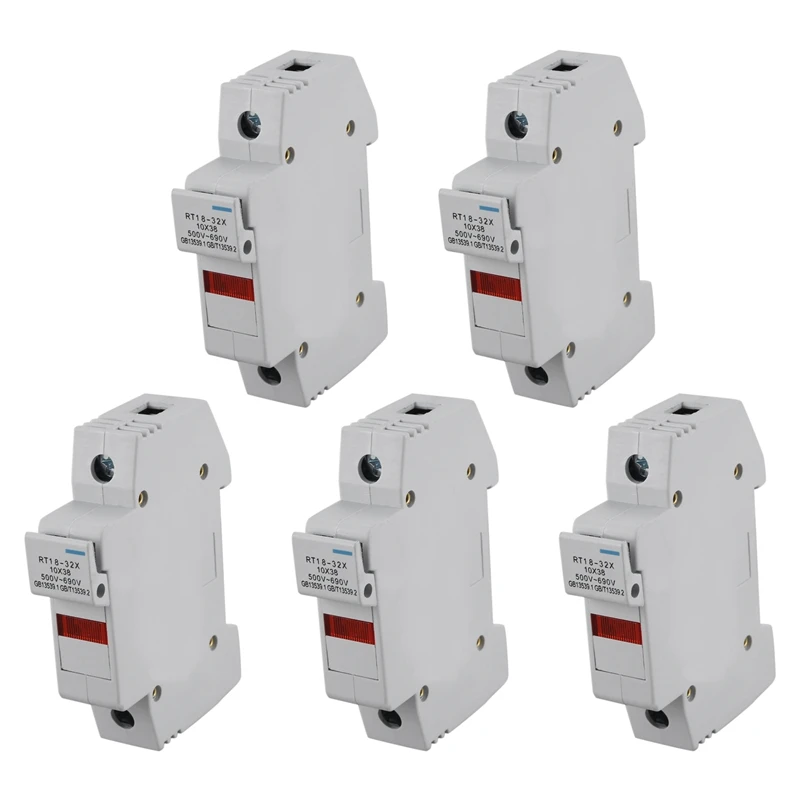 

5X RT18-32X AC 380V 32A 1 Pole 10X38mm DIN Rail Mount Fuse Holder Base