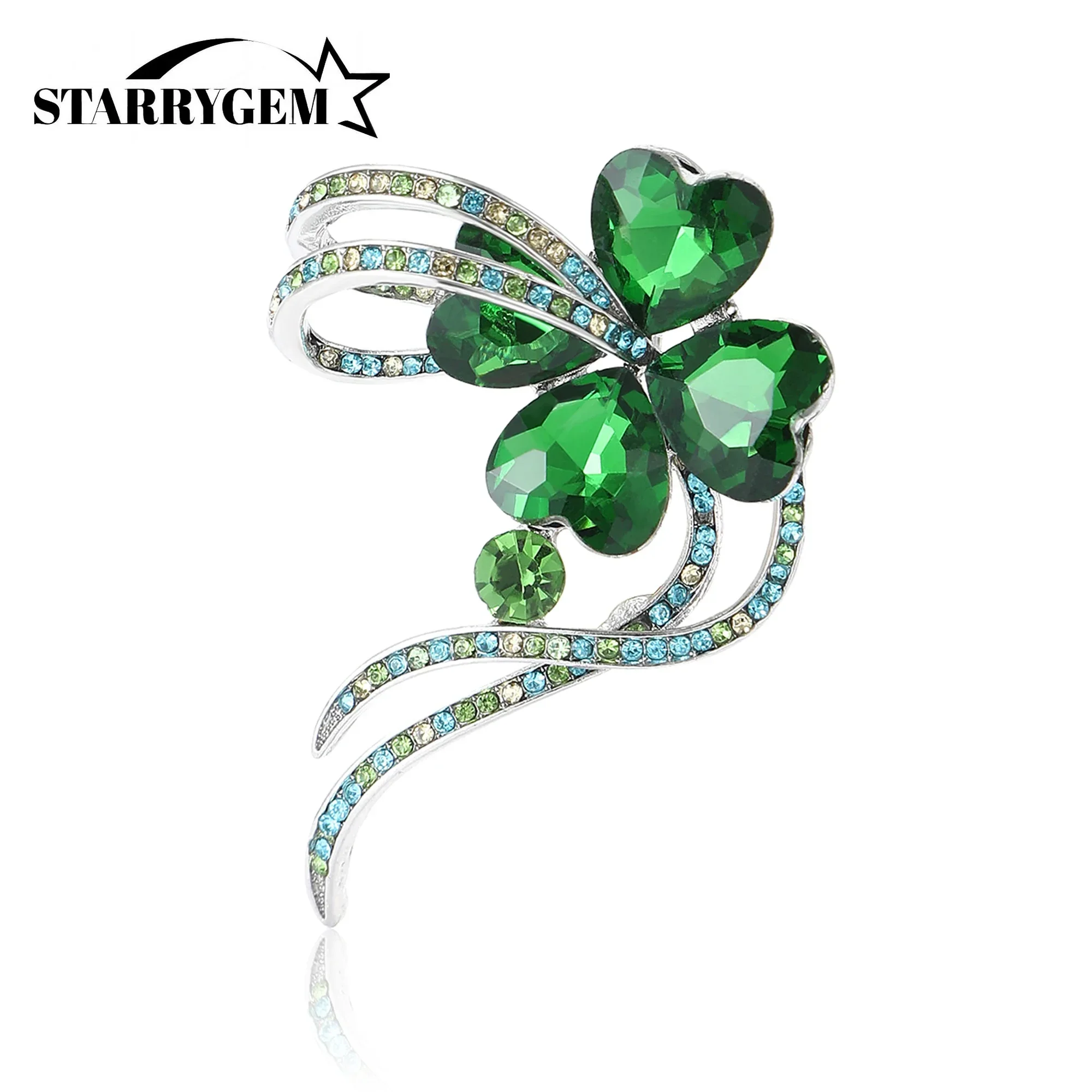 Броши в виде четырехлистного клевера со стразами для женщин унисекс стеклянные