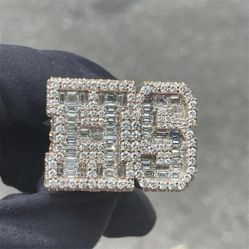 

JEWE Custom Men's Ring Hip Hop Jewelry VVS Lab Baguette Moissanite 925 Sterling Silver White Gold Italian Rings For Men