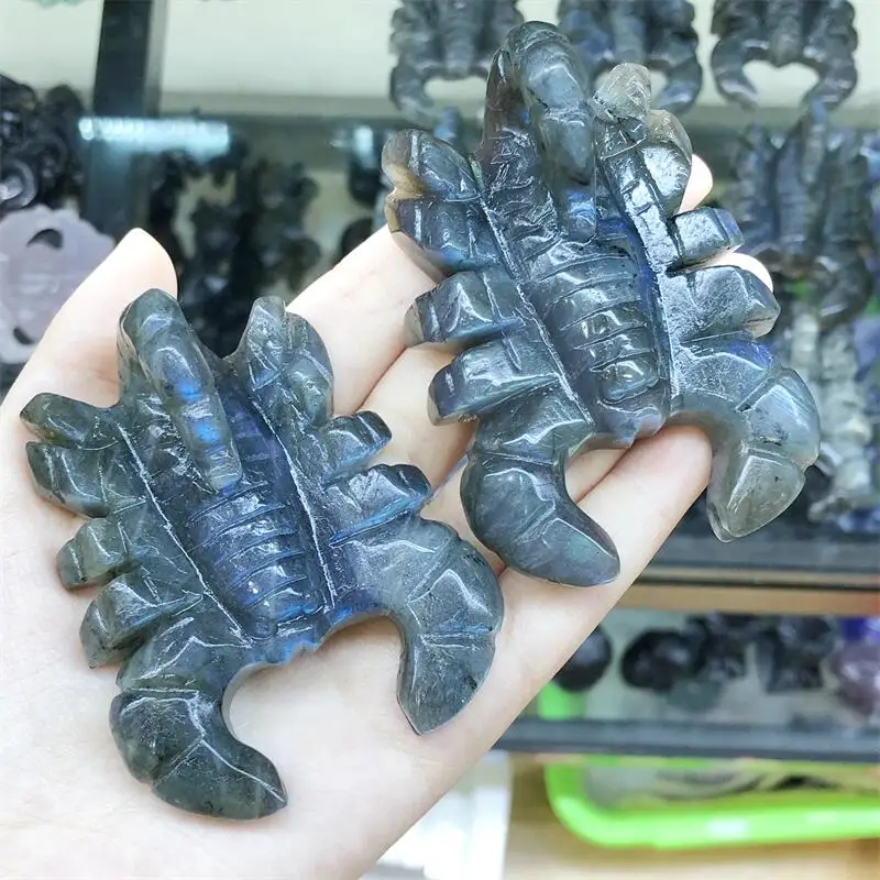 

Natural Labradorite Scorpion Hand Carved High Quality Flashing Crystals Beautiful Gemstone For Home Decoration Collection 1pcs