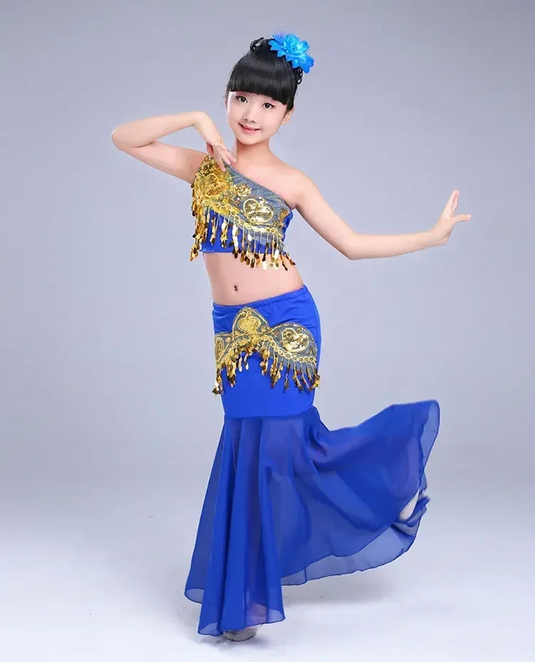 Детское традиционное индийское платье костюм для танца живота с блестками