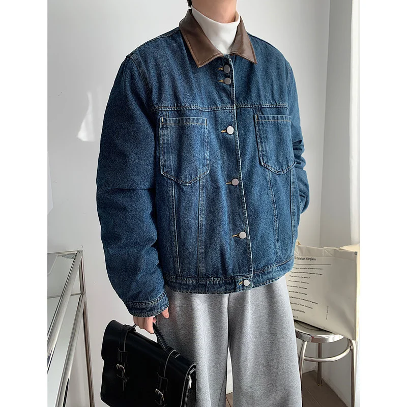 Winter Jacket Men Warm Fashion Blue Thicken Pocket Denim Jackets Mens Streetwear Korean Loose Thick Short Coat Mens Outwear