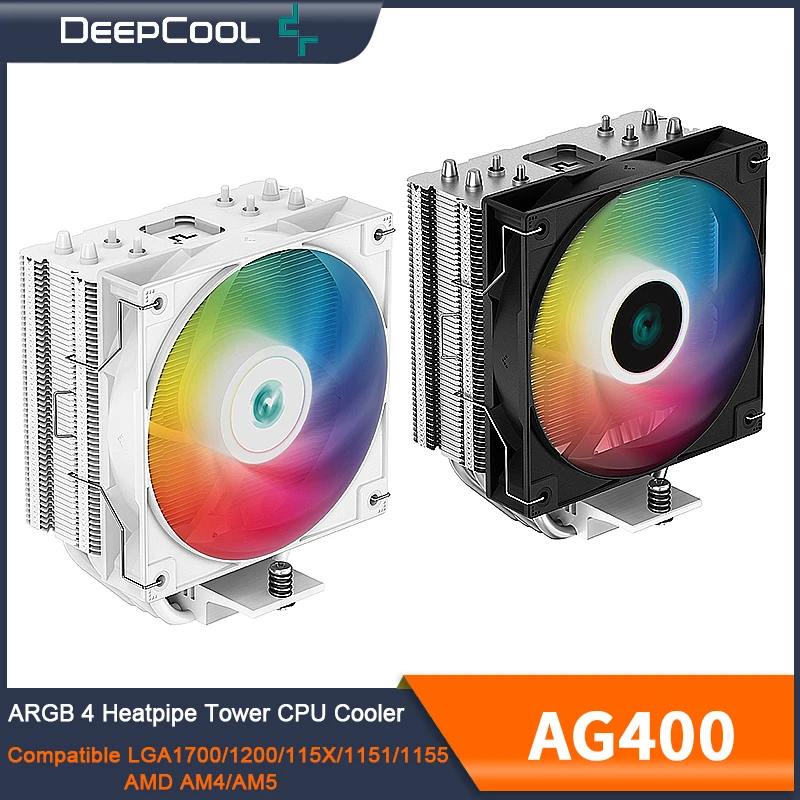Воздушный кулер DEEPCOOL AG400 с 4 тепловыми трубками, процессор ARGB PWM, кулер ЦП для LGA1700 1200 115X 1151 1155 AMD AM4 AM5