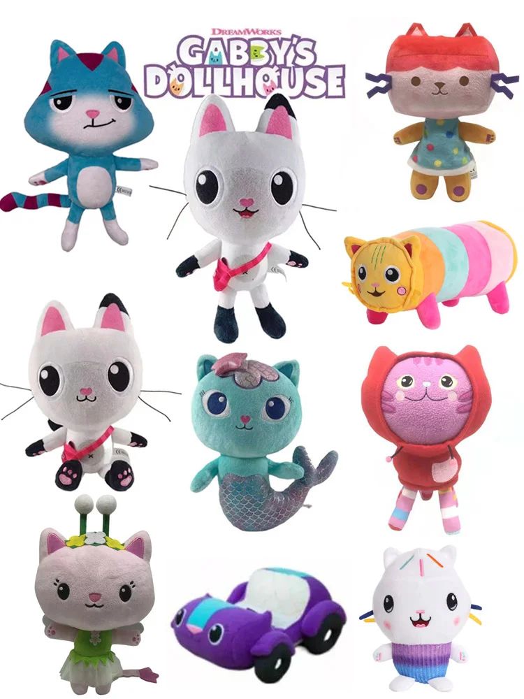 

New Gabbys Dollhous Plush Toy Mercat Cartoon Stuffed Animals Smiling Cat Car Cat Hug Gaby Girl Dolls Kids Birthday Gifts