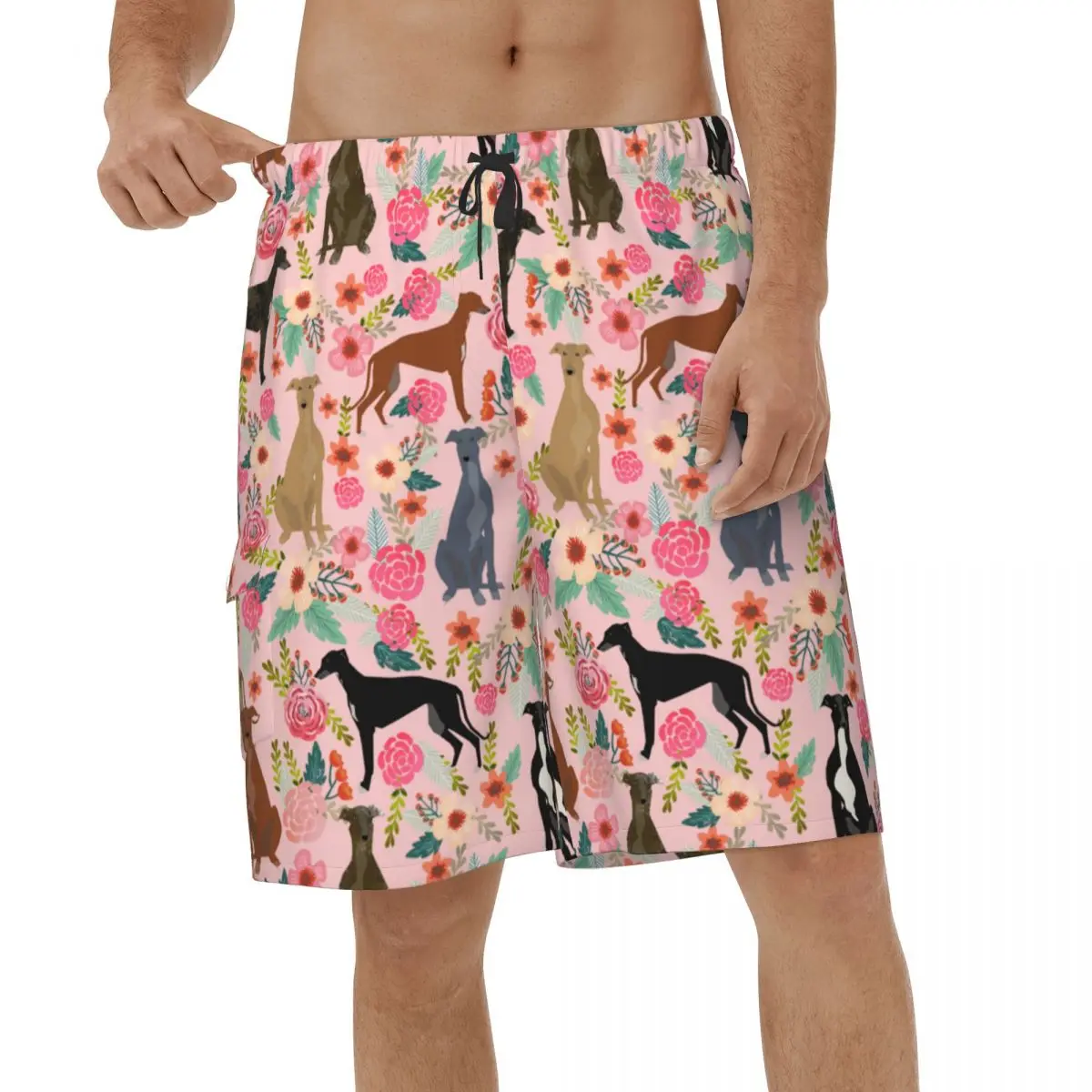 

Greyhound Dog Florals Shorts Summer Mens Beach Shorts Animal Casual Male Briefs