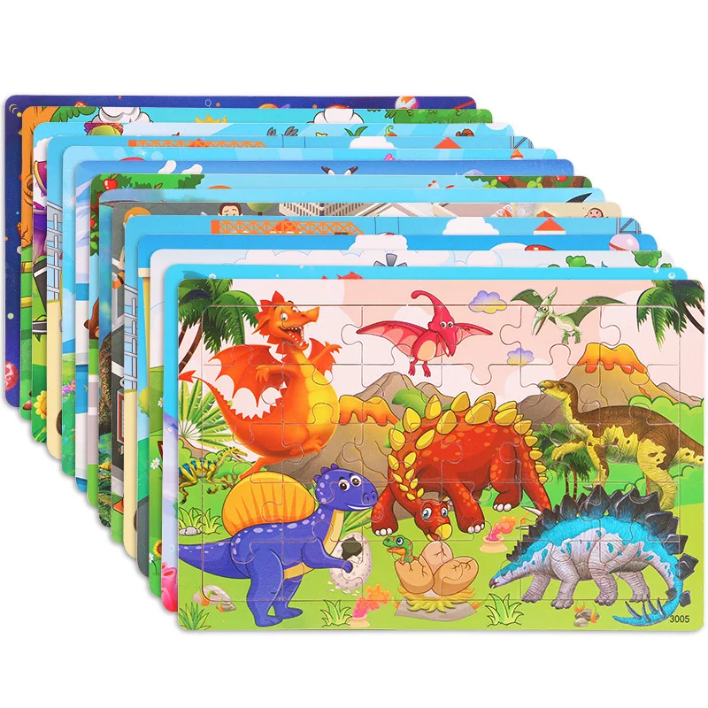 

Wooden 30Pieces Cartoon Jigsaw Puzzle Preschool Kids Cartoon Puzzles Learning Educational Toys for Children