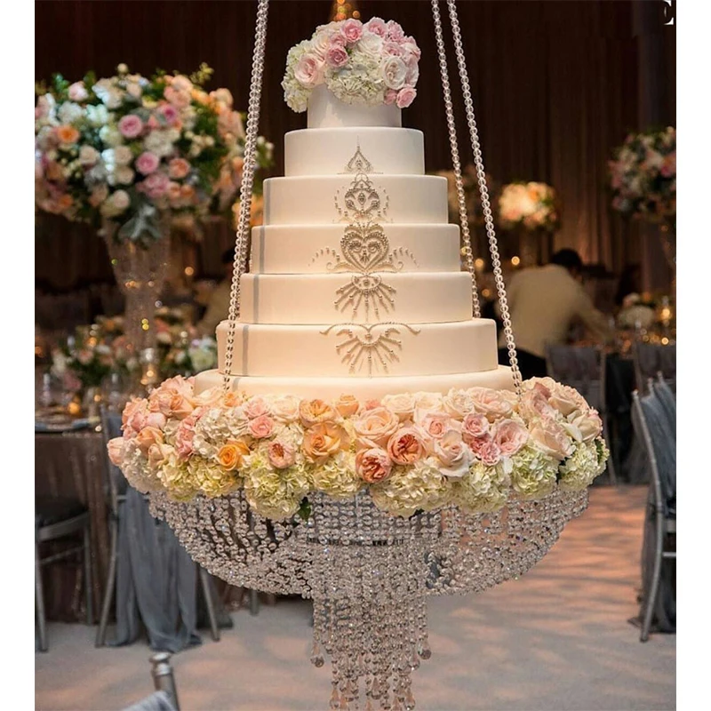 

Suspended Cake Swing Wedding Moon Arch Hanging Flower Holder Crystal Chandeliers Cupcake Stand Birthday Party Dessert Food Decor