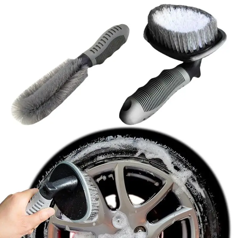 

Car Wheel Cleaner Brush Kit Portable Car Wheel Rim Brush Kit 2 Pieces Portable Brush Car Wash Kit For Cleaning Dirty Tires And