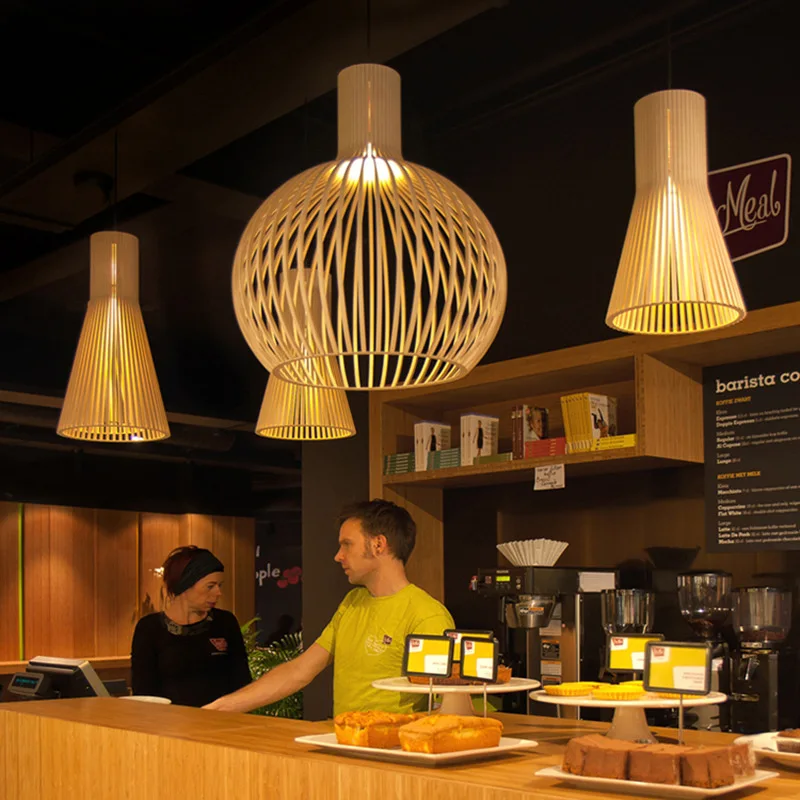 Japanese Retro Simplicity Wooden Pendant Lights Creative American  Rustic Restaurant Bar Counter Lighting Tatami Birdcage Lamps