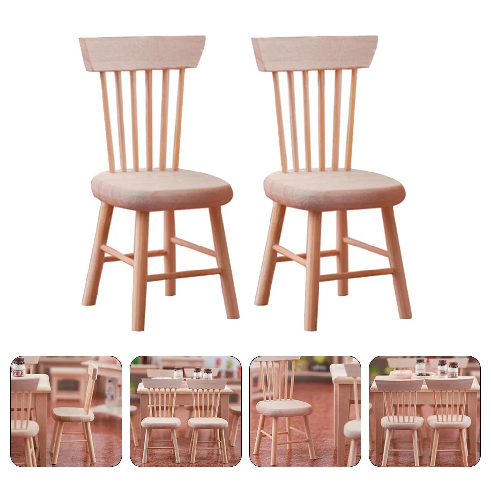 

2pcs Tiny Furniture Wooden Chair Setting Photographic Props Wooden Ornaments Toys