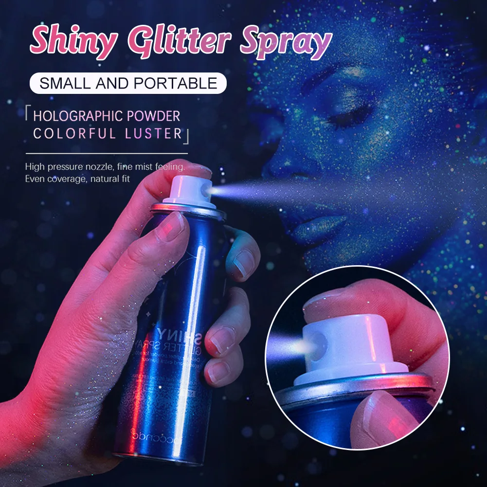 

60ml Hair Body Glitter Spray Sparkly Shimmery Glow Face Highlighter Long Lasting Holographic Powder Spray Face Makeup Cosmetic