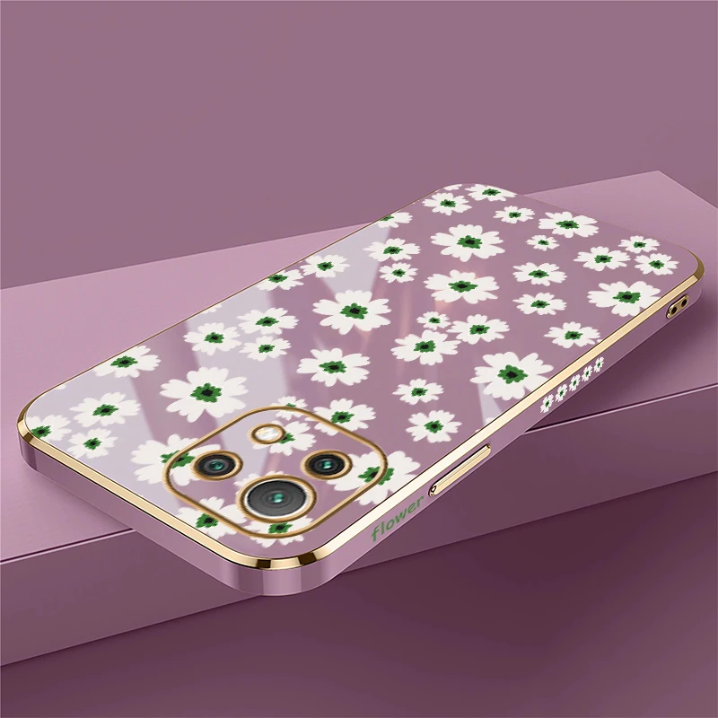 Фото Чехол для телефона Mi 15 Flower для Xiaomi Mi 14T 14 Pro 13T 12T 13 12 Lite 11i 2021 11X Pro 11 Lite 5G NE Plating, силиконовый мягкий чехол №2