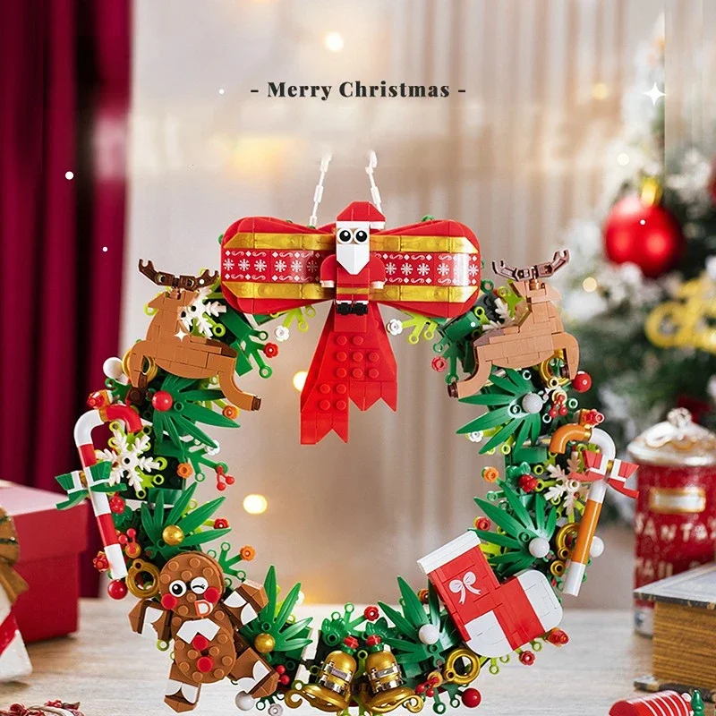 

Рождественский венок «сделай сам», строительный комплект для 6 + детей, украшение для новогодней елки MOC, набор строительных блоков, игрушки для детей, подарок