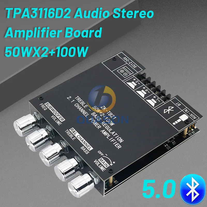 

ZK-TB21 TPA3116D2 Bluetooth 5.0 Subwoofer Amplifier Board 50WX2+100W 2.1 Channel Power Audio Stereo Amplifier Board Bass AMP