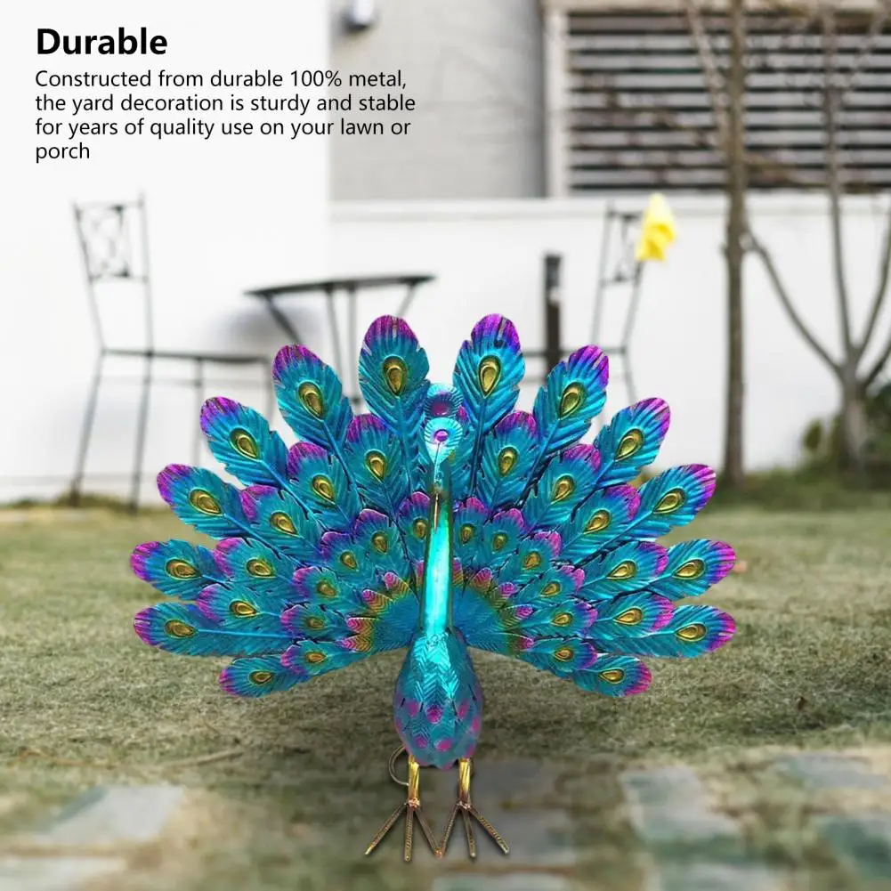 

Eye-catching Peacock Statue Bright Colors Weather-Resistant Clear Feather Texture Peacock Ornament Garden Supply