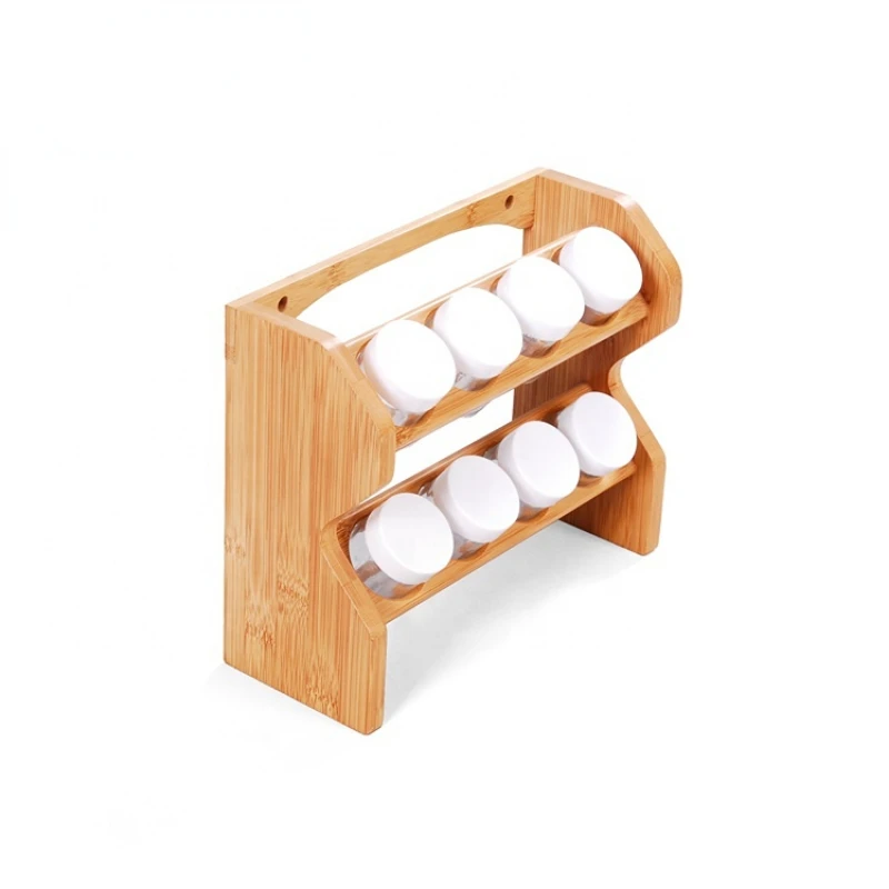 2 tiers high quality bamboo wooden tabletop spice rack for kitchen