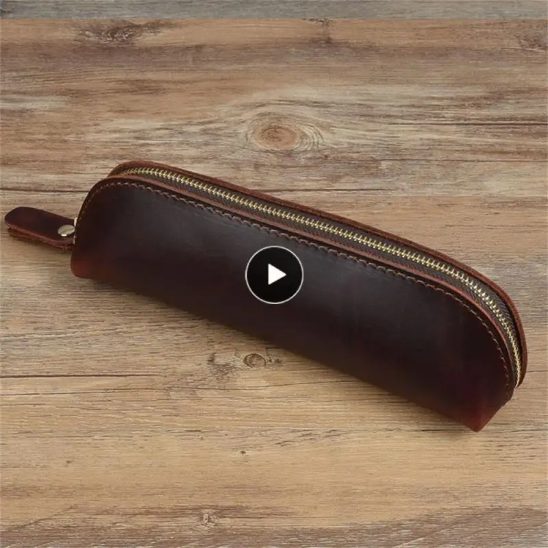 

Stationery Storage Brown Fashion Design Storage Bag Glasses Bag Pencil Case Thickened Edging Zipper Design Zipper Bag Black