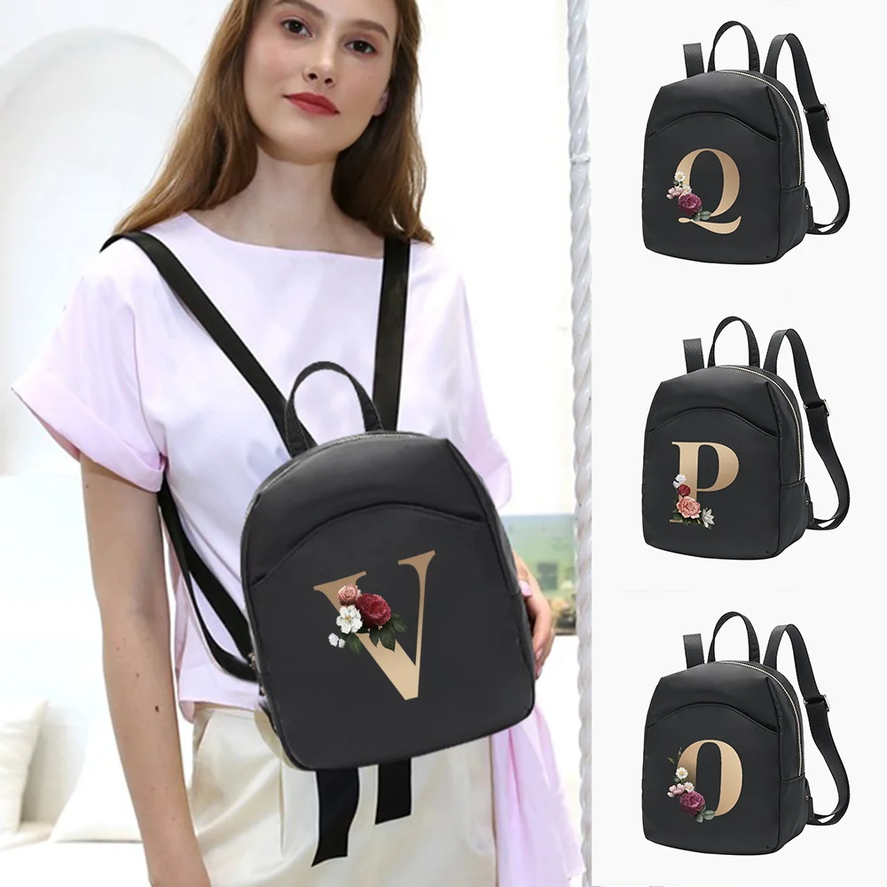 

Women Mini Backpack Shoulders Samll School Bag for Girl Crossbody Bag Backpacks Book Bag Gold Letter Series Pattern Shopper Bag