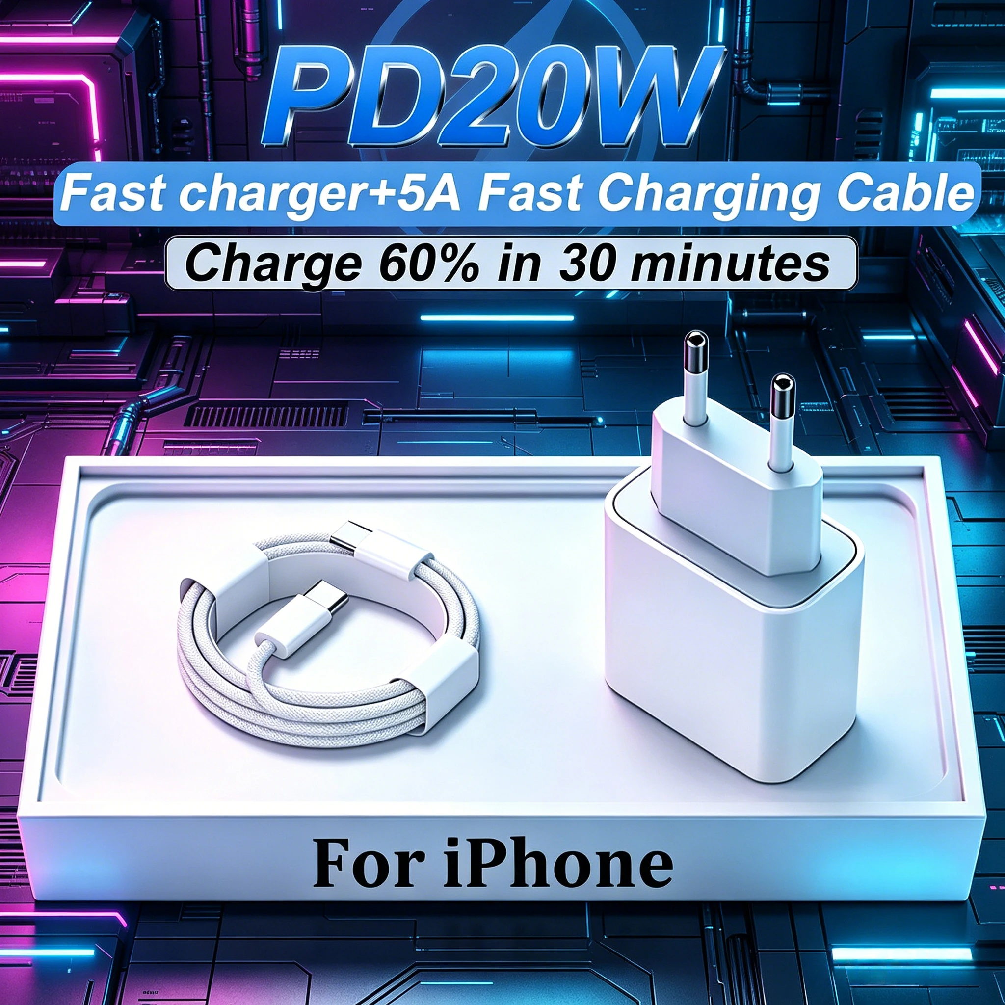 Фото Зарядное устройство USB-C 20 Вт для Apple, кабель быстрой зарядки PD Type-C для iPhone 13, 14, 11, 12, 17, 16, 15 Pro Max, сетевой адаптер для телефона №1