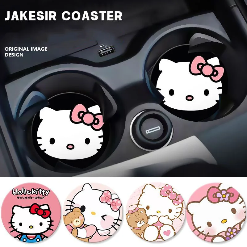 

Новинка 2023 г., Sanrio Kuromi Melody Cinnamoroll, автомобильный нескользящий коврик, подставка для чашки, коврик, аксессуары для украшения интерьера автомобиля