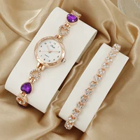 2PCS Set Luxury Watch Women Bracelet Rhinestone Fashion Wristwatch Casual Ladies Watches Bracelet Set Clock 3
