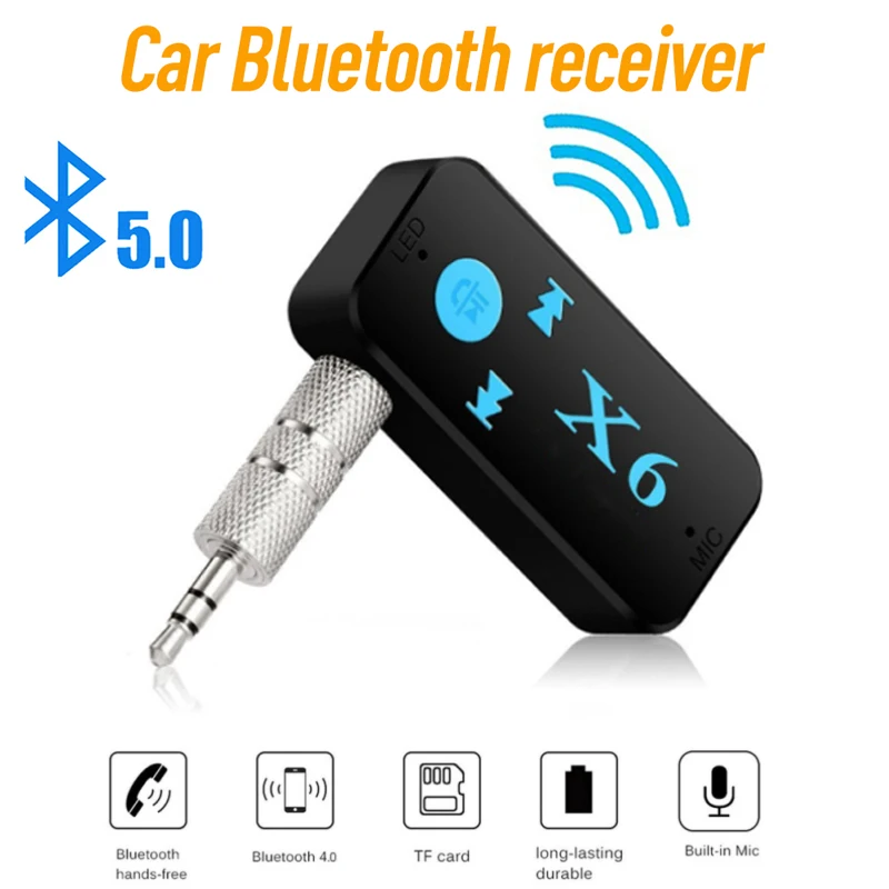 

Bluetooth-стереоприемник X6 5,0, беспроводной адаптер, поддержка TF-карты, AUX, USB, разъем 3,5 мм, Автомобильный приемник для автомобиля, комплект