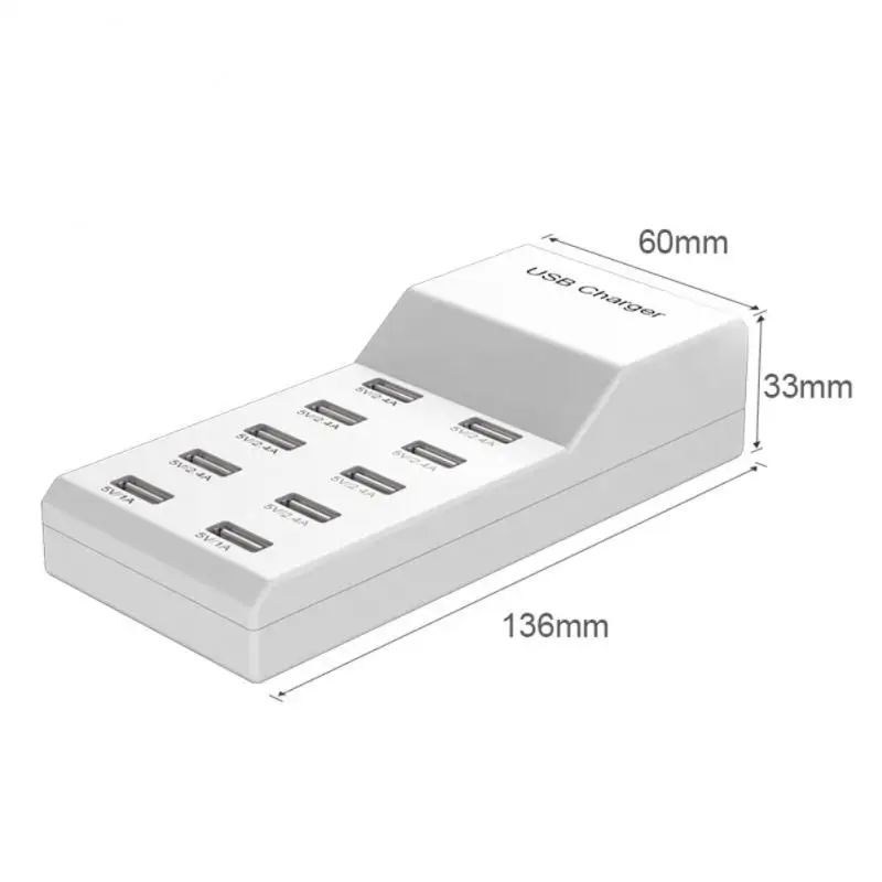 

USB Charging Station 10-Ports 50W/10A Multi Port USB C Hub Charger Tablet Multiple Devices Extension Socket For Cellphone Huawei