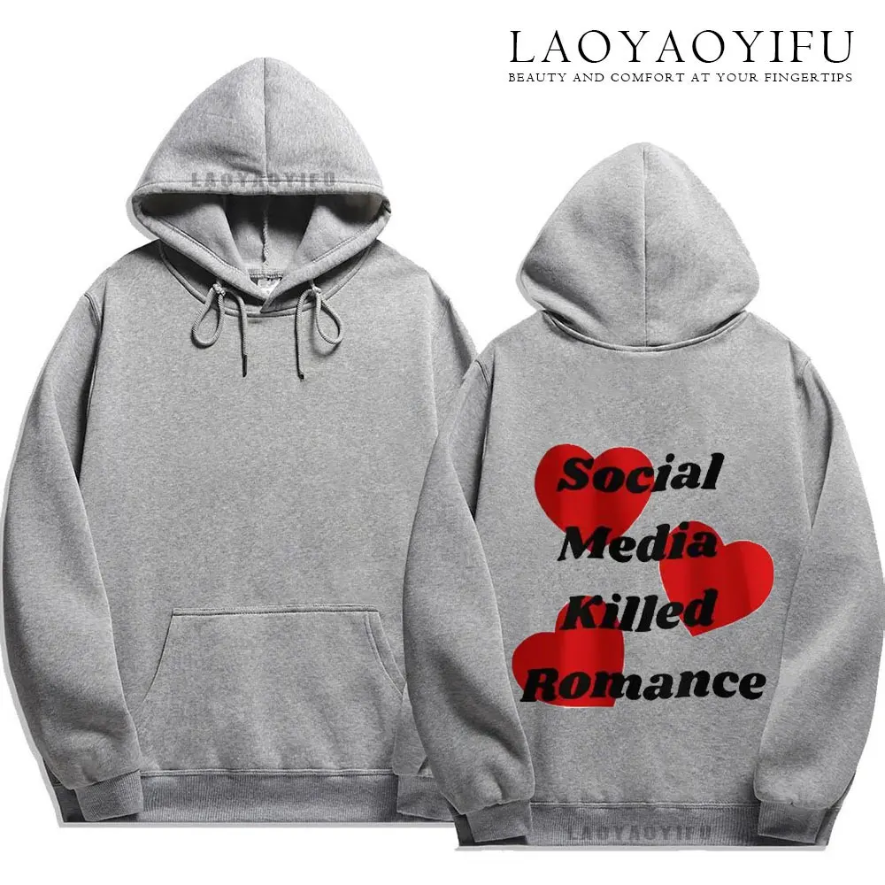 Уютная толстовка с капюшоном The Social Media Killed Romance, удобные толстовки для мужчин и женщин, толстовки в стиле Харадзюку, уличная одежда с длинными рукавами (art.: 3920cda1f0366) - 3920cda1f0366