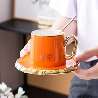 european style small luxury portable coffee cup and saucer set pink ceramic creative ins style home modern afternoon tea cup